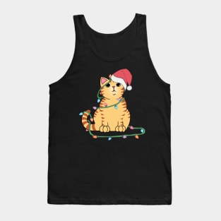 Orange Tabby Cat Christmas lights funny cat lover xmas hat Tank Top